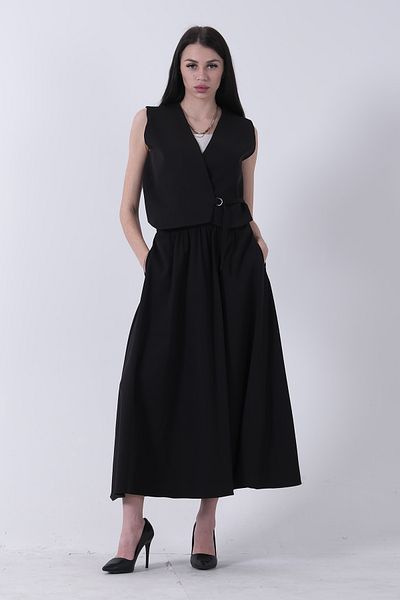 Feminist Side Buckle Vest Skirt 2 Piece Set Black 31040644