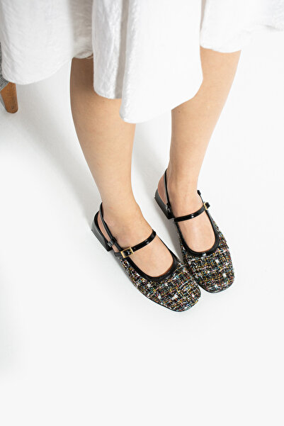 Papuckurdu Crne cipele od tvida sa kratkom blok petom Baletanke