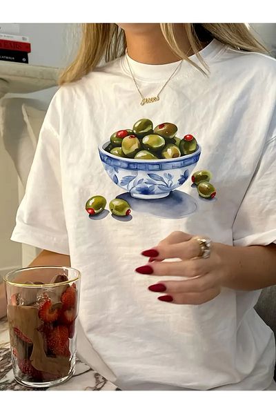 Touz Moda Μπλουζάκι Unisex Oversize με γεωμετρικό εμπριμέ ελιάς