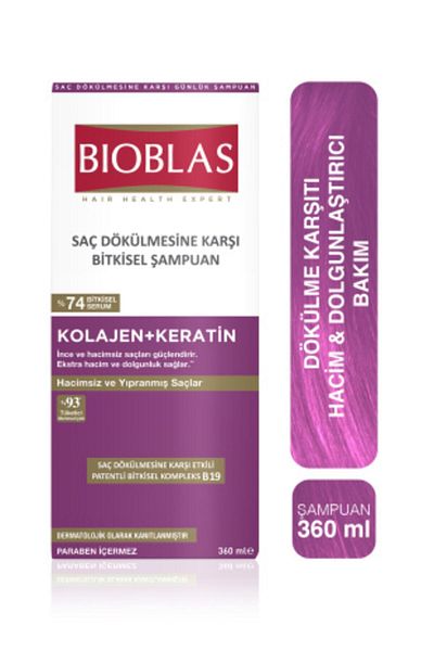 Bioblas 360 Ml Collagen and Keratin Volume Shampoo - For Very Thin and Volume-Free Hair