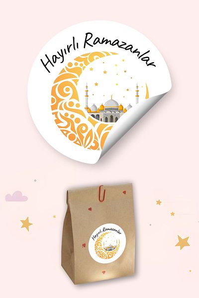 Grafikup 50 Pieces of Auspicious Ramadans Themed Self-Adhesive Sticker - 4X4 cm Eid Package Label