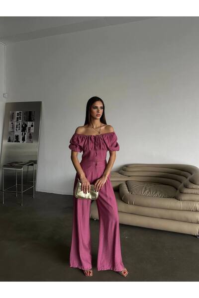 MODA STRIVEX سروال باليزون منسوج بالفراولة - سروال باليزون فضفاض عالي الخصر م...