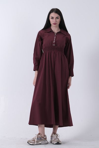 Feminist Collar Zipper Closure Hijab Dress Claret Red 44510660