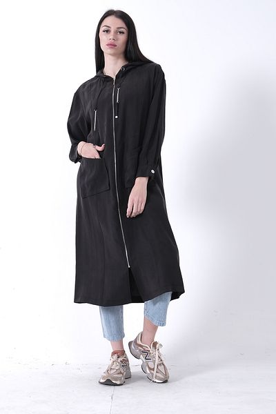 Feminist Double Pocket Detailed Zipper Closure Hooded Cap Black 44510684