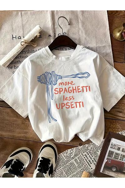 Touz Moda Περισσότερα Spaghetti Less Upsetti εμπριμέ Unisex Oversize T-shirt