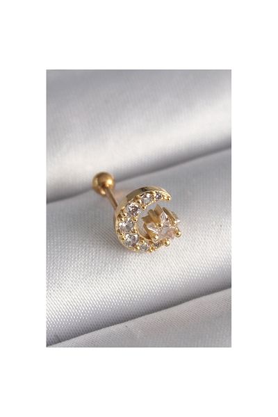 Skygo 316L Steel Gold Color Zircon Cubic Zirconia Moon Star Tragus Piercing - Tj-Pr1256