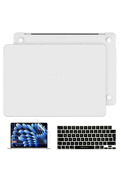 NovStrap Apple Macbook Air 15 Inç A2941 A3114 A3241 M2 M3 M4 Uyumlu Mat Buzlu Kılıf Siyah Klavye Kılıfı Film