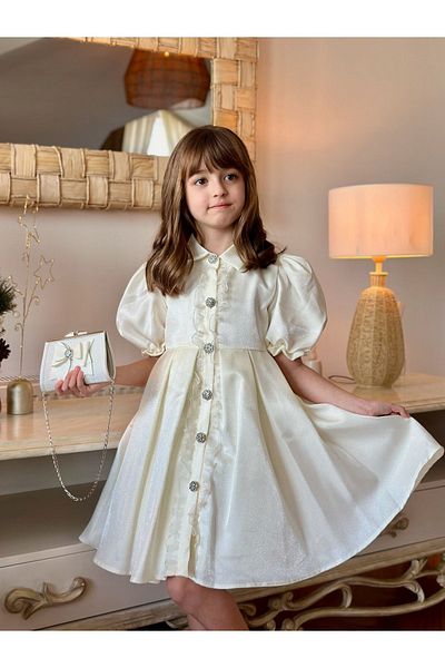 Mialora Girls' Special Occasion Short Evening Dress with Buttons, Special Design with Bag Accessories_M2446