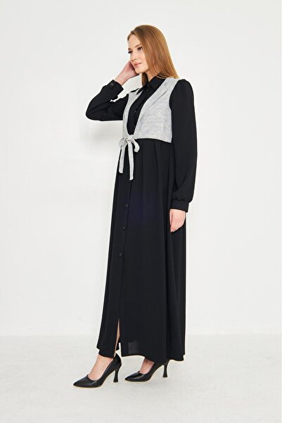 By Pommes Life Women's Bolero Vest Lacing Detailed Full Button Lined Dress