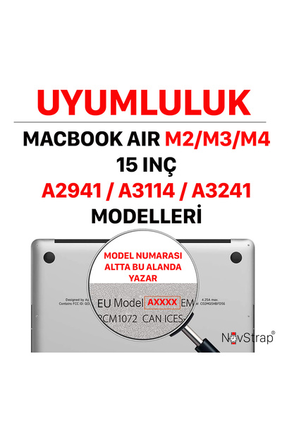NovStrap حافظة فضية متوافقة مع أجهزة Apple Macbook Air 15 بوصة A2941 A3114 A3241 M2 M3 M4 حافظة لوحة المفاتيح السوداء