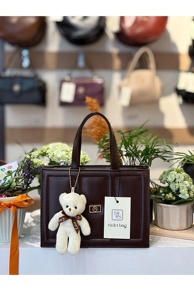 Moda Lime Women's Bitter Brown Box Bag with Teddy Bear