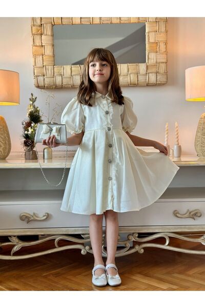 Mialora Girls' Special Occasion Short Evening Dress with Buttons, Special Design with Bag Accessories_M2446