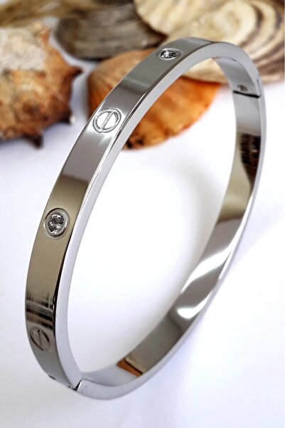 FUDER Gümüş Alaşım kartier Kelepçe Taşlı Bileklik