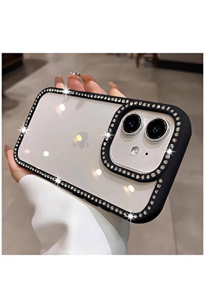 Zebana Apple iPhone 12 Uyumlu Kılıf Zebana Bling Diamond Silikon Kılıf Siyah