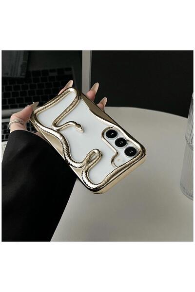 Zebana Samsung Galaxy S23 FE Uyumlu Kılıf Zebana 3D Snake Silikon Kılıf Gold
