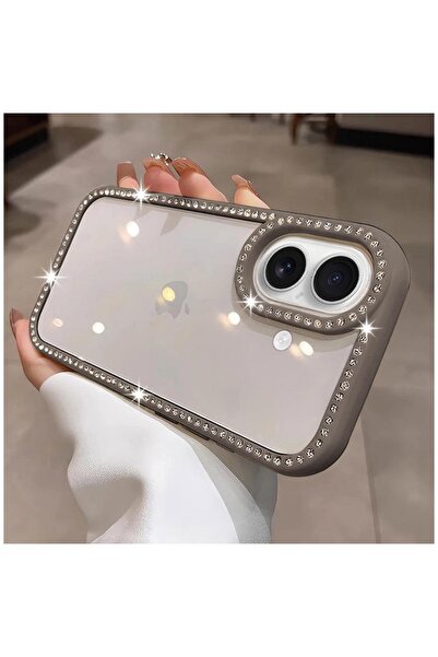 Zebana Apple iPhone 16 Uyumlu Kılıf Zebana Bling Diamond Silikon Kılıf Gri