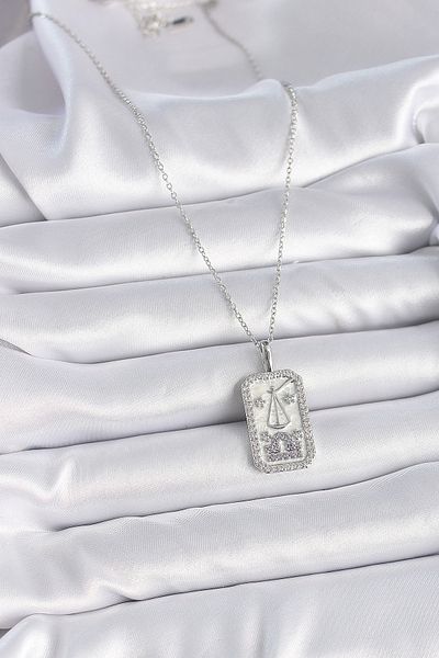 Clariss 316L Steel Silver Color Libra Zodiac Zircon Stone Women's Necklace