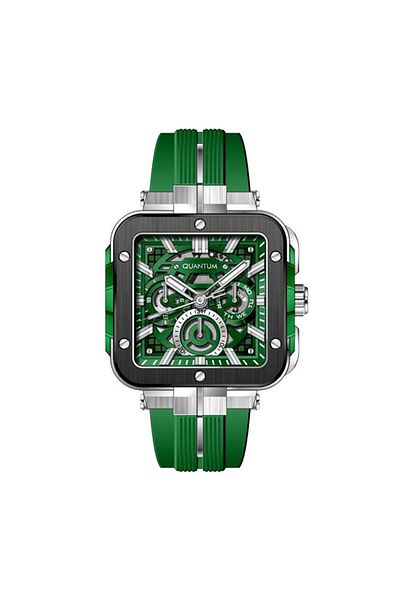 Quantum QUANTUM PWG1102.377 Men Multi Function Display Watch & Silicone Strap Dark Green