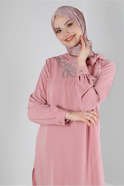 Alvina Stone Printed Tunic with Tie Collar Detail 43534
