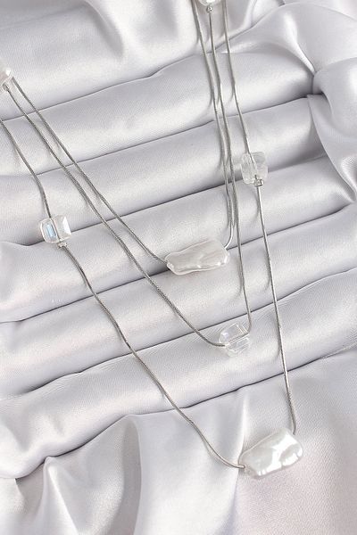 Store Brass Silver Color Scrunch Pearl Model Multiple Women's Necklace