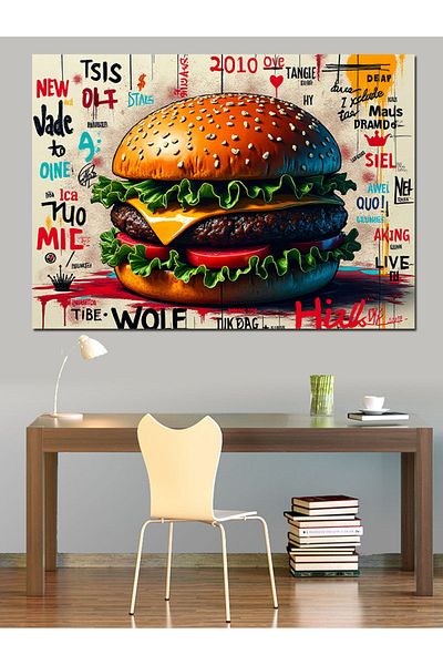 karizmart Large Burger Design Decorative Canvas - Mdf Wood Art Print