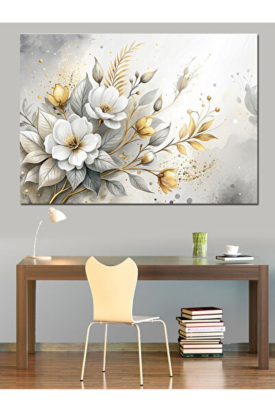 KanvasSepeti Pictură în ulei pe pânză cu flori albe, texturată, de înaltă cal...