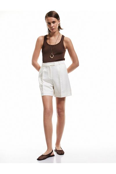 Koton Viscose Fabric High Waist Mini Shorts with Pockets