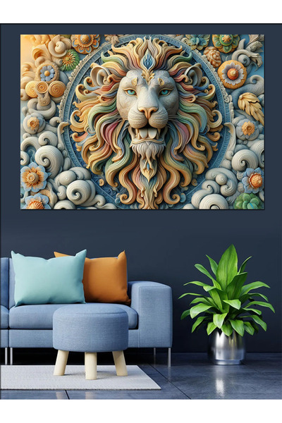 KanvasSepeti Sculptură cu cap de leu Pictură în ulei decorativă Texturată Pânză de înaltă calitate Pictură pe pânză 140 x 100 cm