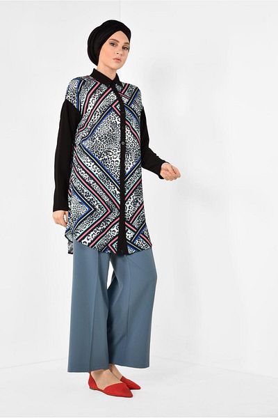 Alvina 4964 Model Patterned Buttoned Tunic