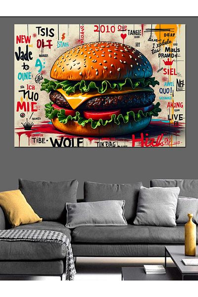 karizmart Large Burger Design Decorative Canvas - Mdf Wood Art Print