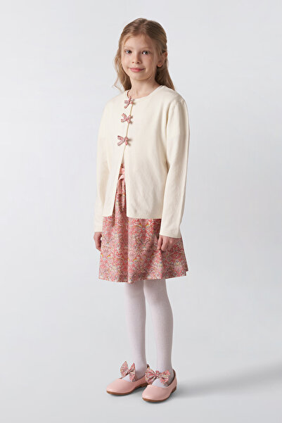 Panço Liberty Fabric Ribbon Detailed Girl's Cardigan