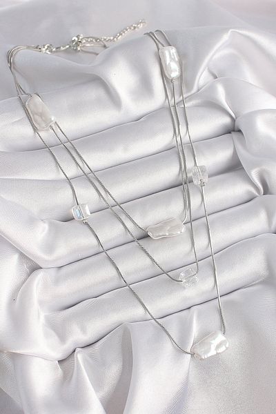 Store Brass Silver Color Scrunch Pearl Model Multiple Women's Necklace
