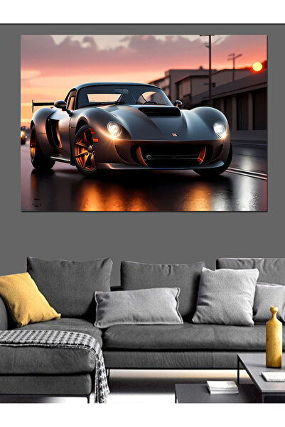 KanvasSepeti Pictură în ulei pe pânză decorativă pentru mașină sport neagră, texturată, de înaltă calitate, pictură pe pânză 90 x 60 cm