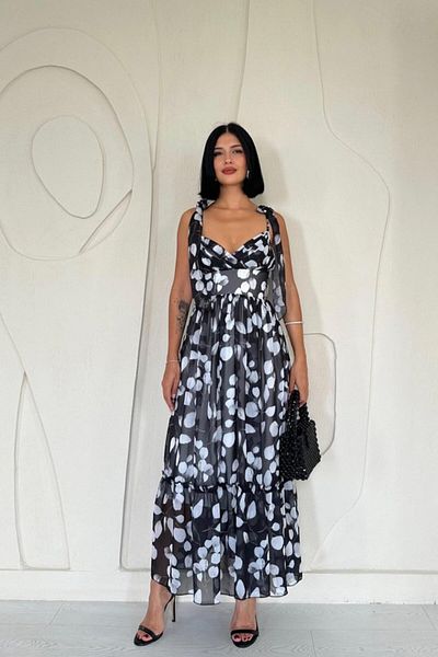 KAZAK Black Chiffon Draped Dress