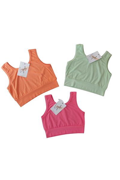 Leydukids Παιδική μπλούζα από 100% βαμβάκι - Crop, πράσινο πορτοκαλί και φούξια, τριπλή