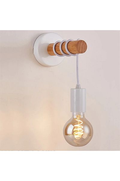 JOYINLED No Light Bulb White Retro Wood Wall Lamp Vintage Sconce Wall Lights Fixture E27 Indoor Home Decor Di