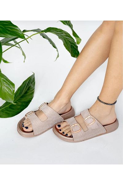 Lion Silvery Double Buckle Orthopedic Stylish Walking Slippers
