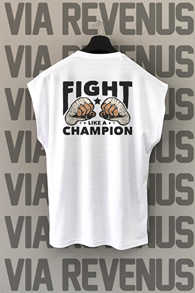 Vordevia Tricou sport Fight Like a Champion, imprimat pe spate, cu mânecă zer...