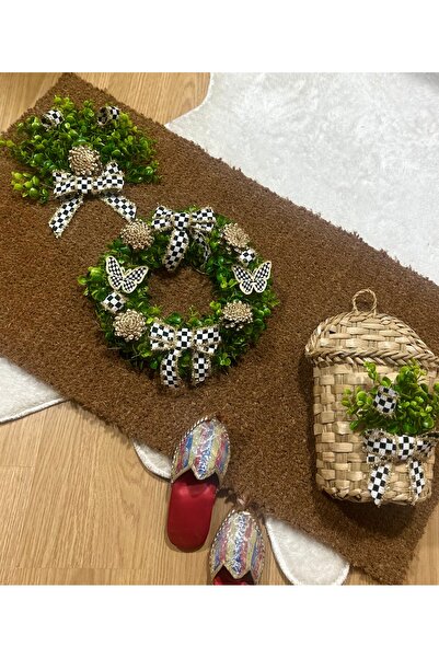 Marrone Kapı Süsü Paspas Takımı Büyük Boy Paspas 100*50 Sepet Çelenk