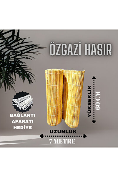 özgazi 60 Cm X 7 Metre Doğal Kamış Hasır Balkon Çiti Bambu Çit Bahçe Çiti Dek...
