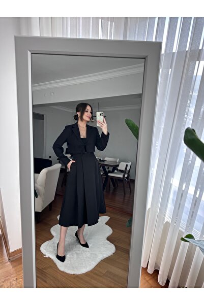 TUBA İNAN Women's Midi Black Long Skirt