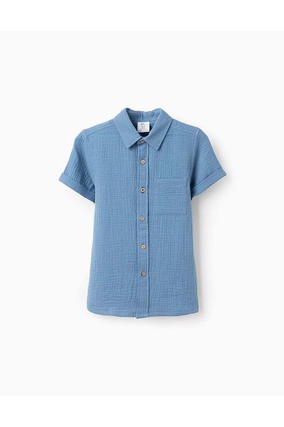 Ziddy Shirt in Cotton Muslin for Boys, Turquoise