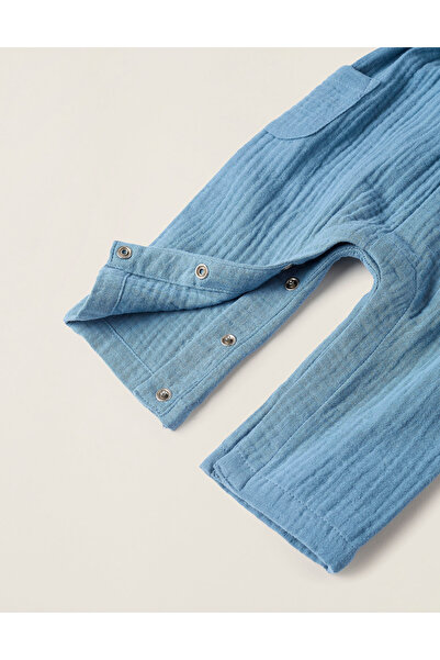 Ziddy Cotton Muslin Jumpsuit for Newborns, Turquoise