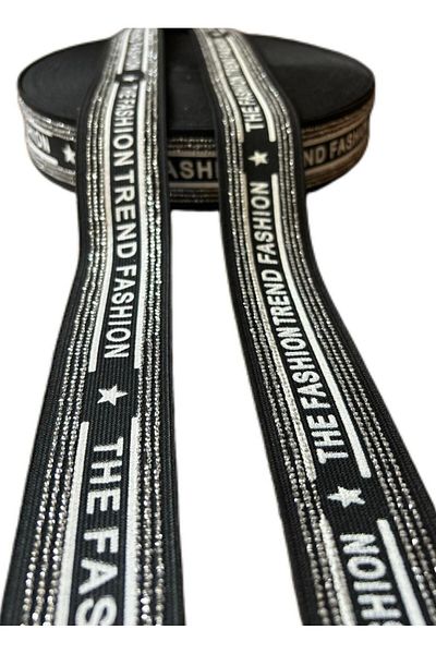 ŞENEL DAR DOKUMA 4cm Black-White Fashion Printed Glitter Jacquard Woven Elastic - Flat Elastic - Elastic Band / 1m