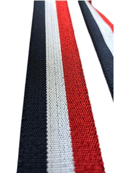ŞENEL DAR DOKUMA 4cm red white navy blue color stripes jacquard woven rubber- flat rubber- elastic band / 10m