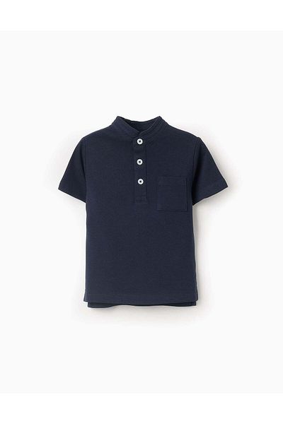 Ziddy Cotton Polo Shirt with Mao Collar for Baby Boys, Dark Blue