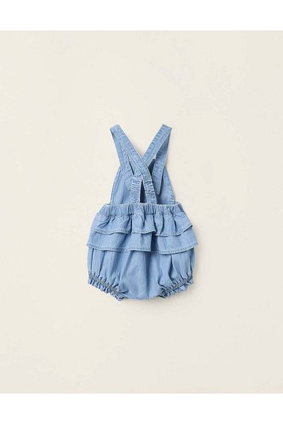 Ziddy Light Denim Jumpsuit with Ruffles for Newborn Girls, Blue