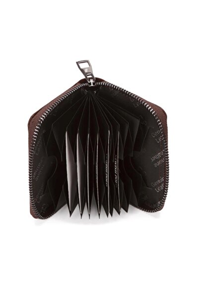 Newish Polo Θήκη για κάρτες με φερμουάρ από γνήσιο δέρμα σε κάθετη σχήμα ακορντεόν