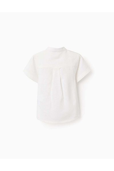 Ziddy Shirt with Mao Collar and Pocket for Baby Boys, White