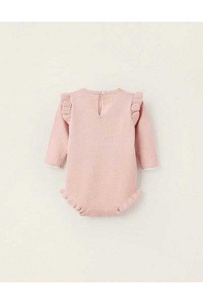 Ziddy Knitted Jumpsuit with Ruffles for Newborn Girls, Pink